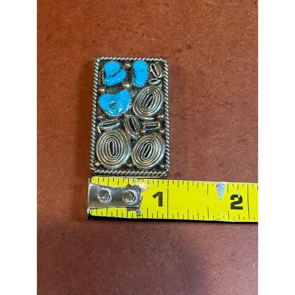 Vintage Southwestern Turquoise Sterling Silver Wirework Spiral Money Clip Mens